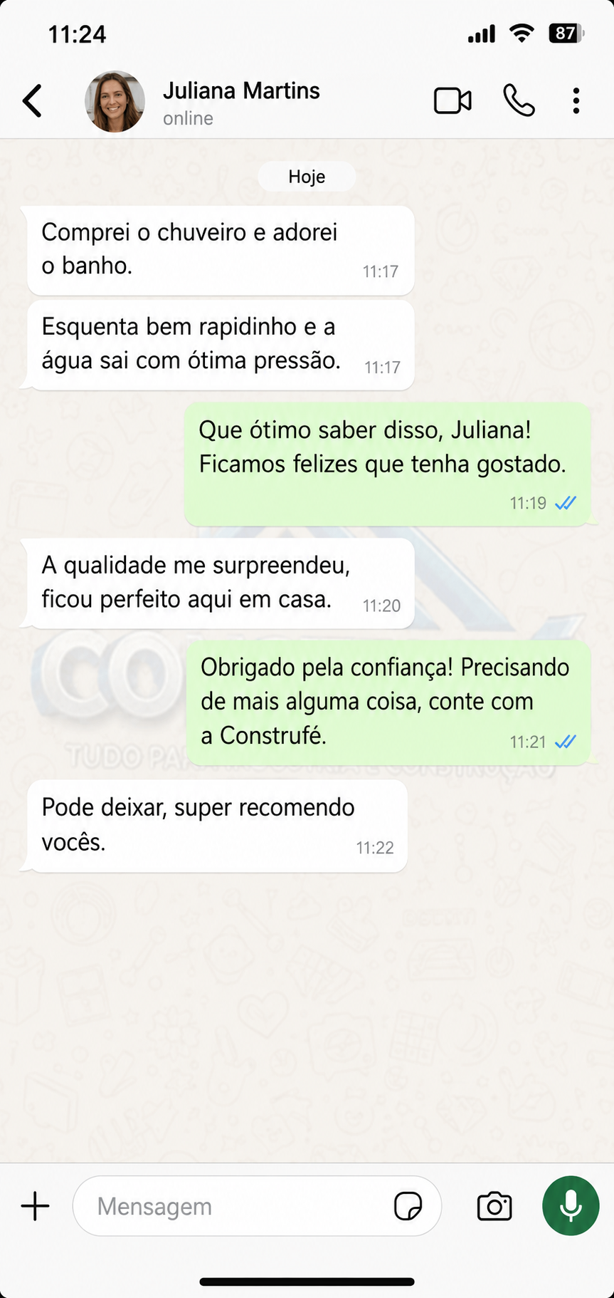 Conversa de WhatsApp com Juliana Martins sobre Torneira Elétrica