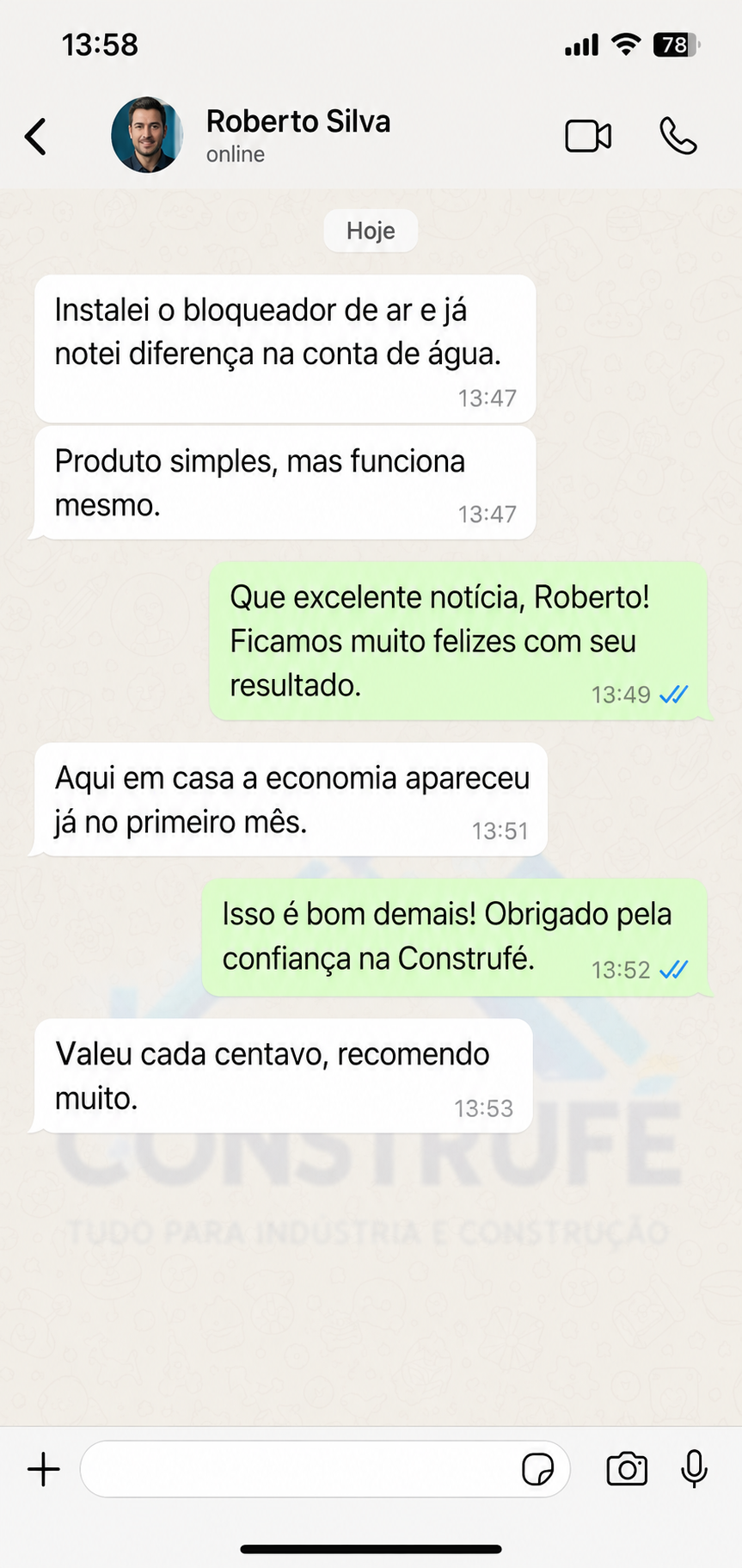Conversa de WhatsApp com Roberto Silva sobre Bloqueador de Ar